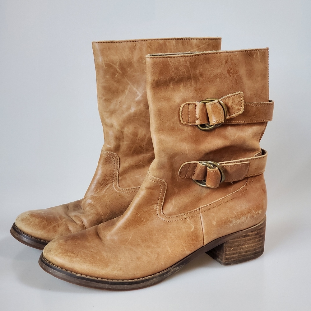 Arturo Chiang Tan Leather Buckle Boots Size 8.5M - Picture 2 of 5